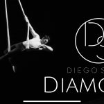 Promotional image of an aerial performance in black and white with white text reading "Diego Serna: Diamonds".