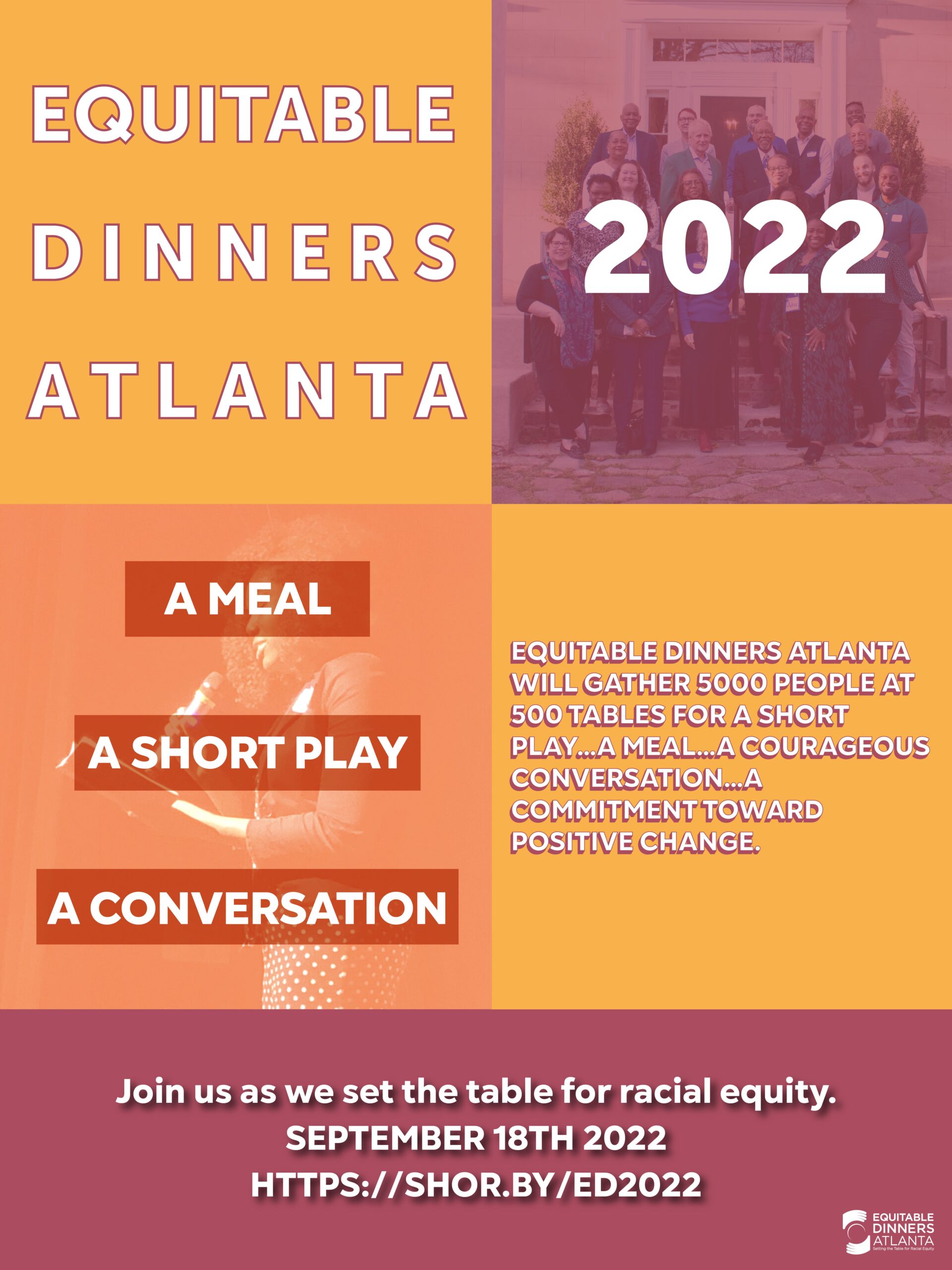 Equitable Dinners Atlanta 2022. A meal, a short play, a conversation.